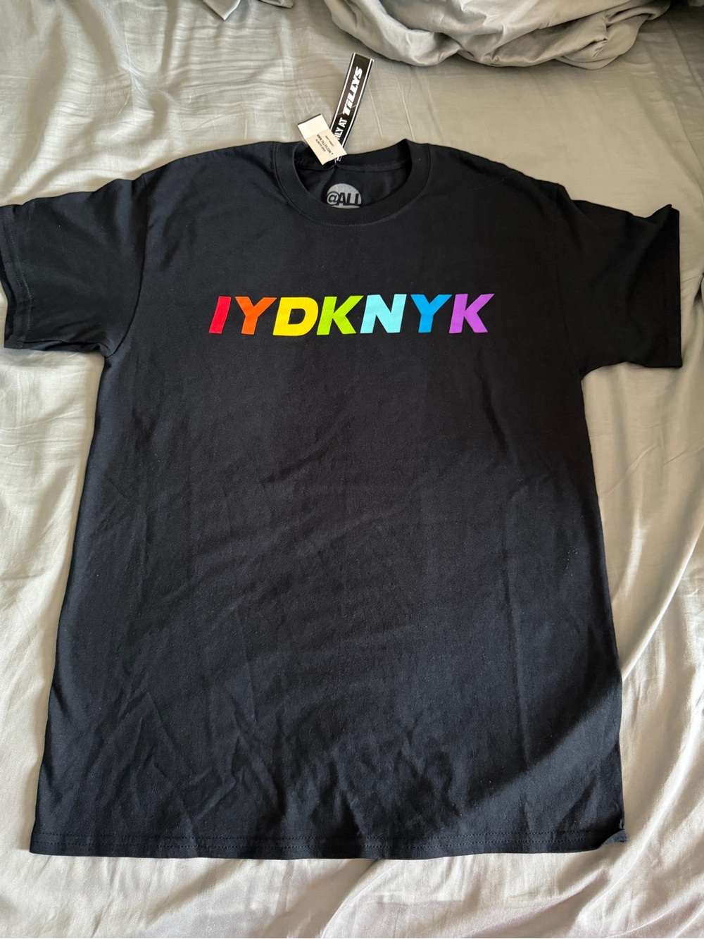 Tilly's Black IYDKNYK AT ALL Rainbow Shirt